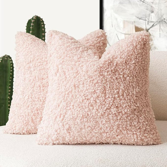 Foindtower 2 Pieces 16x16 Inch Light Pink, Faux Fur Throw Pillow Cover Accent by Foindtower