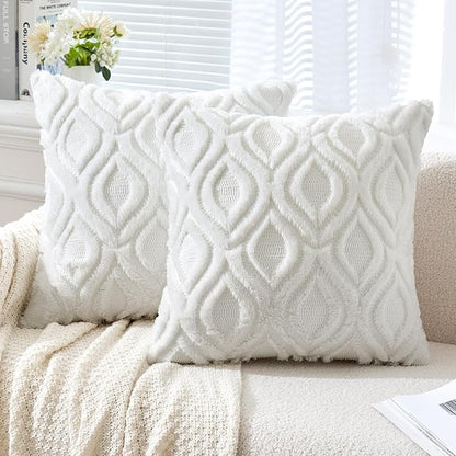 MIULEE Ivory Throw Pillow Covers 18x18 Inch, Soft Winter Plush Faux Wool Couch by MIULEE