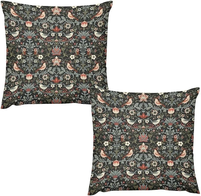 William Morris Floral Original Throw Pillow Covers Boho Chic Retro Floral Bird by XBDDZSW