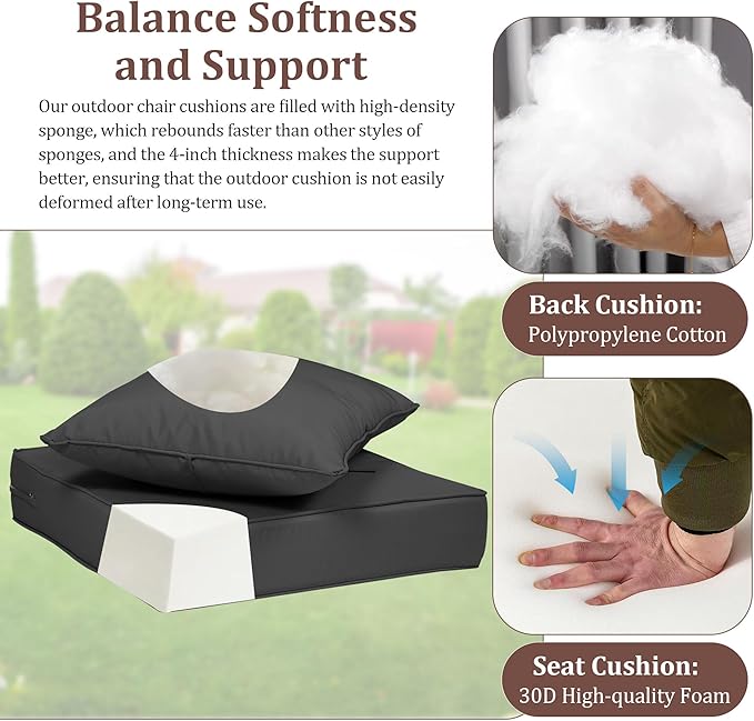 Outdoor Deep Seat Cushions for Patio Furniture Set of 2, Waterproof Outdoor - Image 5