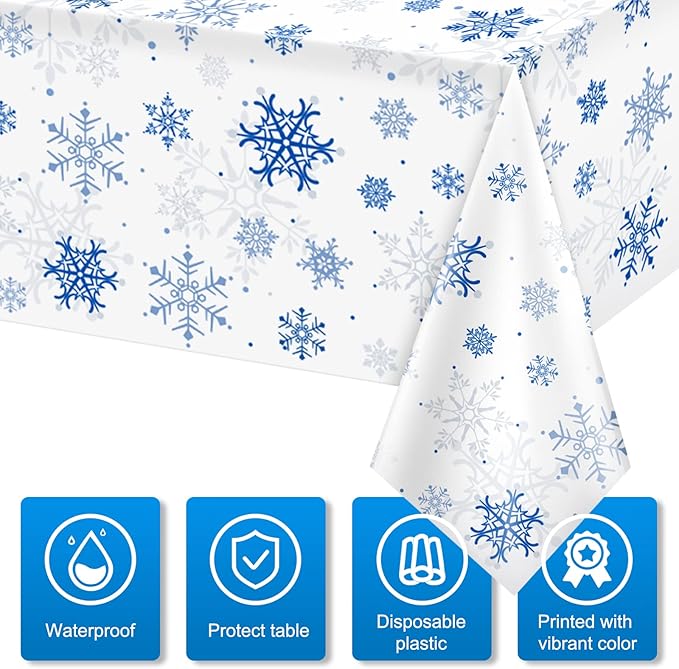 1 Pieces Snowflake Christmas Party Tablecloth Decorations, Plastic White - Image 4