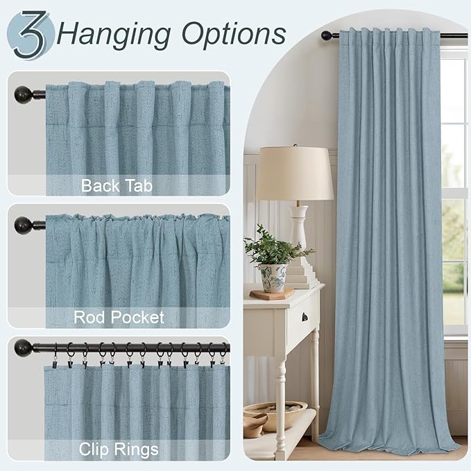 Slate Stone Blue Linen Blackout Curtains 90 Inch Long 2 Panels - Image 6