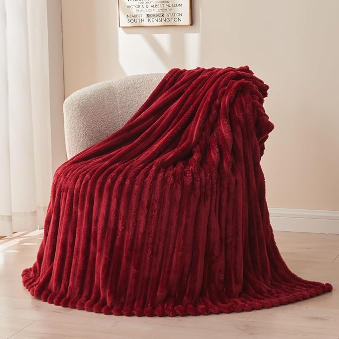 NEWCOSPLAY Super Soft King Blanket Red Premium Silky Flannel Fleece 3D Ribbed - Image 9