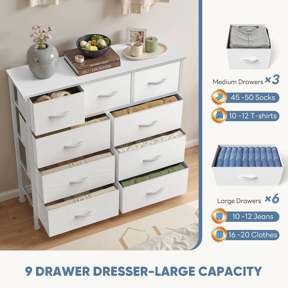 DUMOS 9 Drawer Dresser for Bedroom, Storage Organizer Chest of Drawers