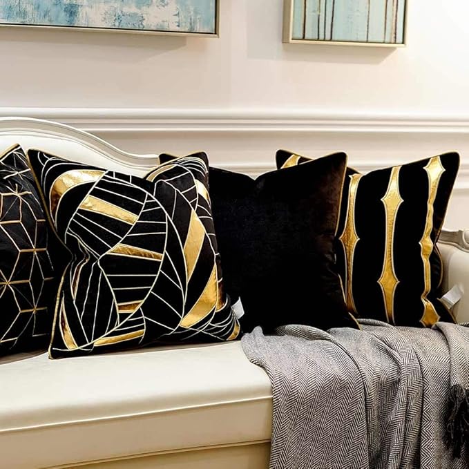 Avigers 20 x 20 Inches Black Gold Striped Cushion Case Luxury European Throw - Image 4