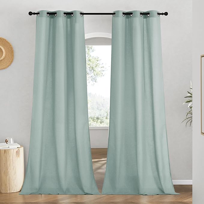 NICETOWN Linen Curtains for Windows 90 inch Long, Grommet Semi Sheer Vertical by NICETOWN