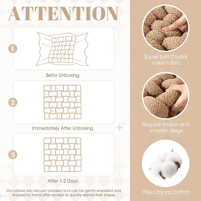Wenqik 2 Pcs Knot Pillows Square Knotted Plush Throws Soft Accent Pillows - Image 3
