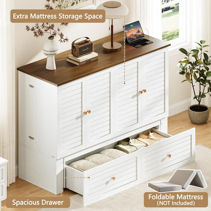 yoobure queen murphy bed with charging station, cabinet showing dimensions