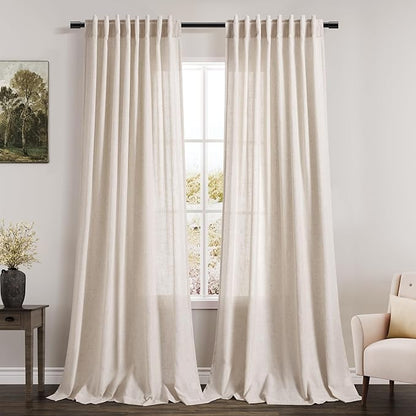 Beige Linen Semi Sheer Curtains 84 Inch Length 2 Panels Set Back Tab Rod Pocket by Nanspring