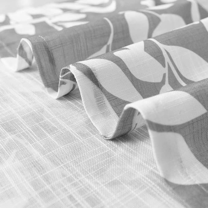 Grey White Sliding Door Curtain 84 inch Length Semi Sheer Leaf Print Curtains - Image 4