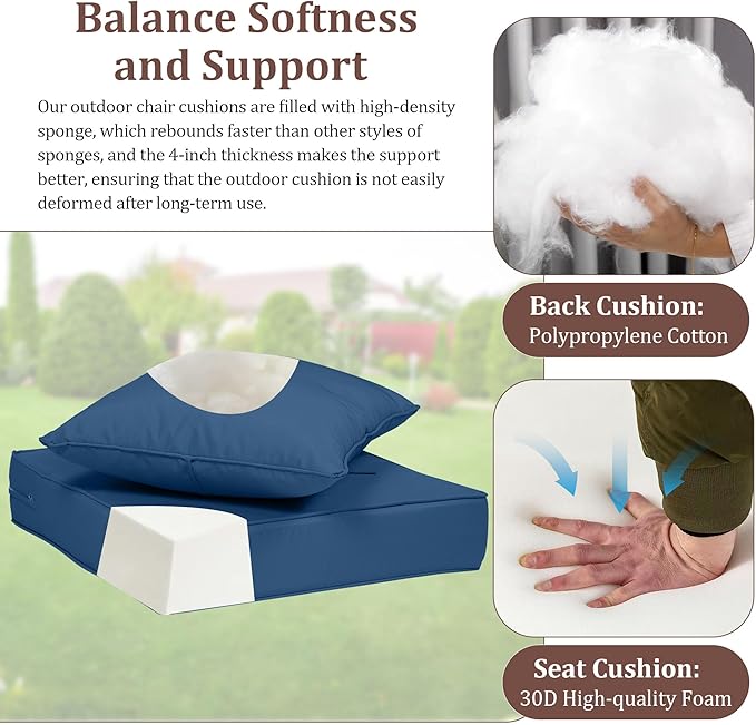 Outdoor Deep Seat Cushions for Patio Furniture Set of 2, Waterproof Outdoor - Image 5