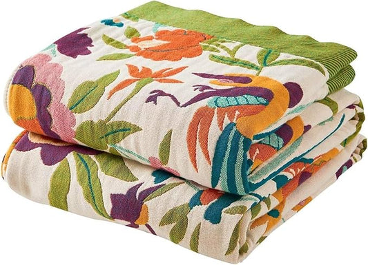 Boho Throw Blanket for Bed, 100% Cotton Soft Rustic Quilt Fall Blanket by XIBLC