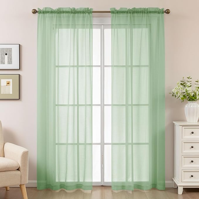 Sage Green Sheer Curtains 84 Inches Long, Privacy Semi Sheer Curtains - Image 2