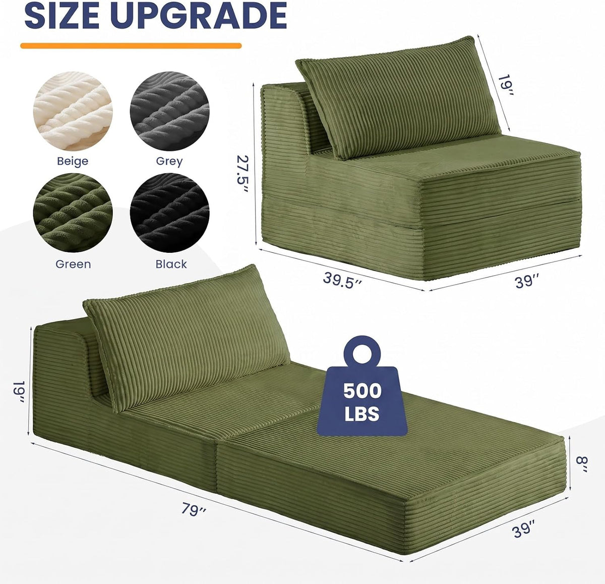 erament folding sofa bed, 8" convertible sleeper sofa shown in use