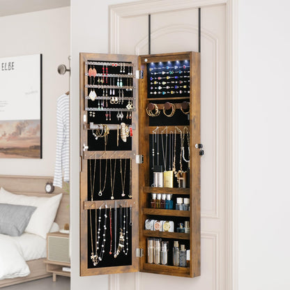 full length mirror jewelry cabinet organizer lockable door showing dimensions