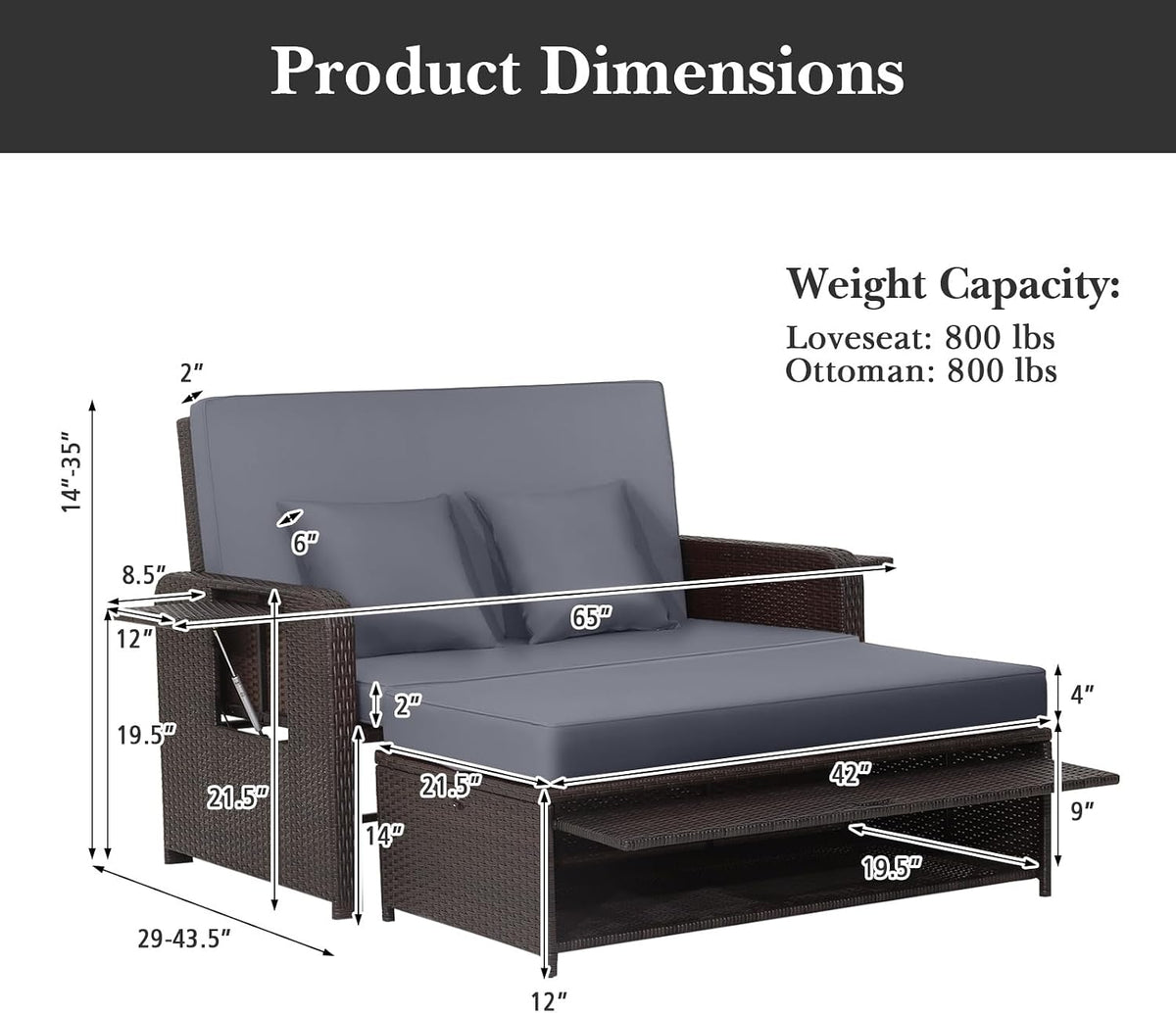 tangkula patio rattan daybed with 4-level adjustable backrest, package contents