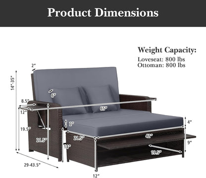 tangkula patio rattan daybed with 4-level adjustable backrest, package contents