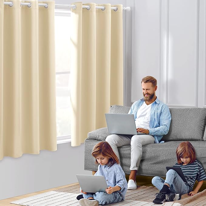 HOMEIDEAS Blackout Curtains for Bedroom 52 X 63 Inch Length 2 Panels Set Beige - Image 2