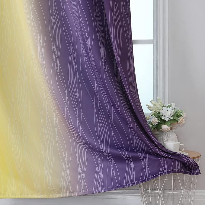 Estelar Textiler Yellow and Purple Ombre Blackout Curtains 45 Inch Length 2 - Image 6