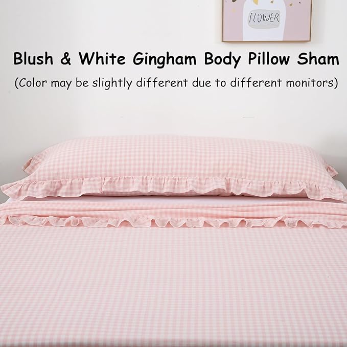 Blush White Plaid Body Pillow Cover - Image 2
