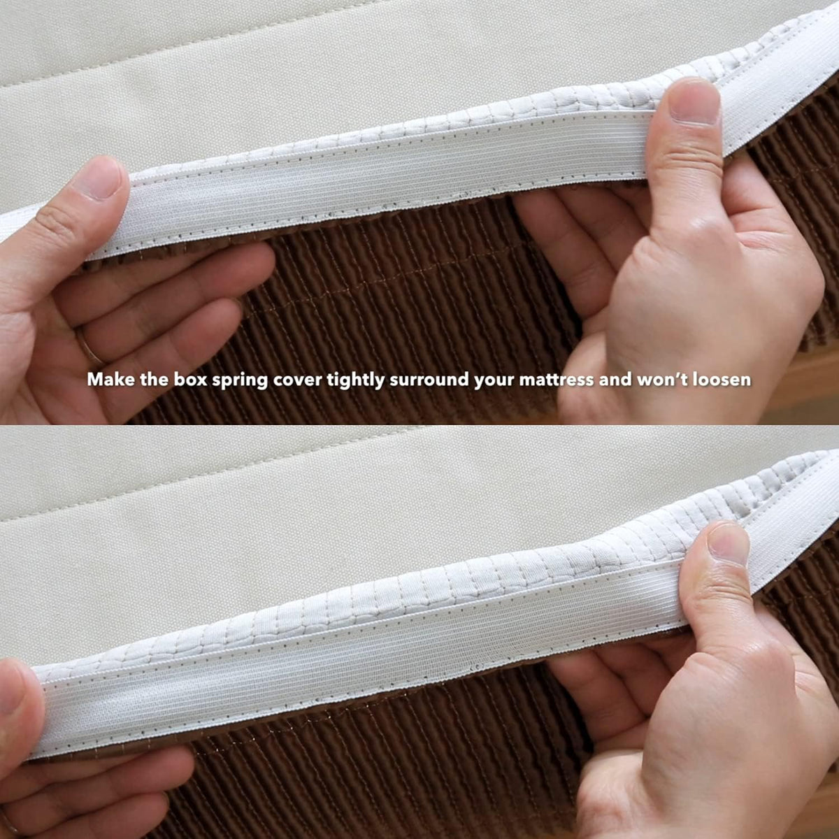 marquess box spring cover-wrap around elastic.vertical stripe pattern, close-up detail