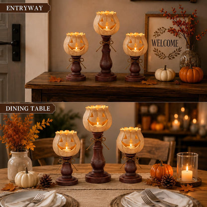 3PCS Pumpkin Tealight Candle Holder Set, Fall Decor, Halloween Party