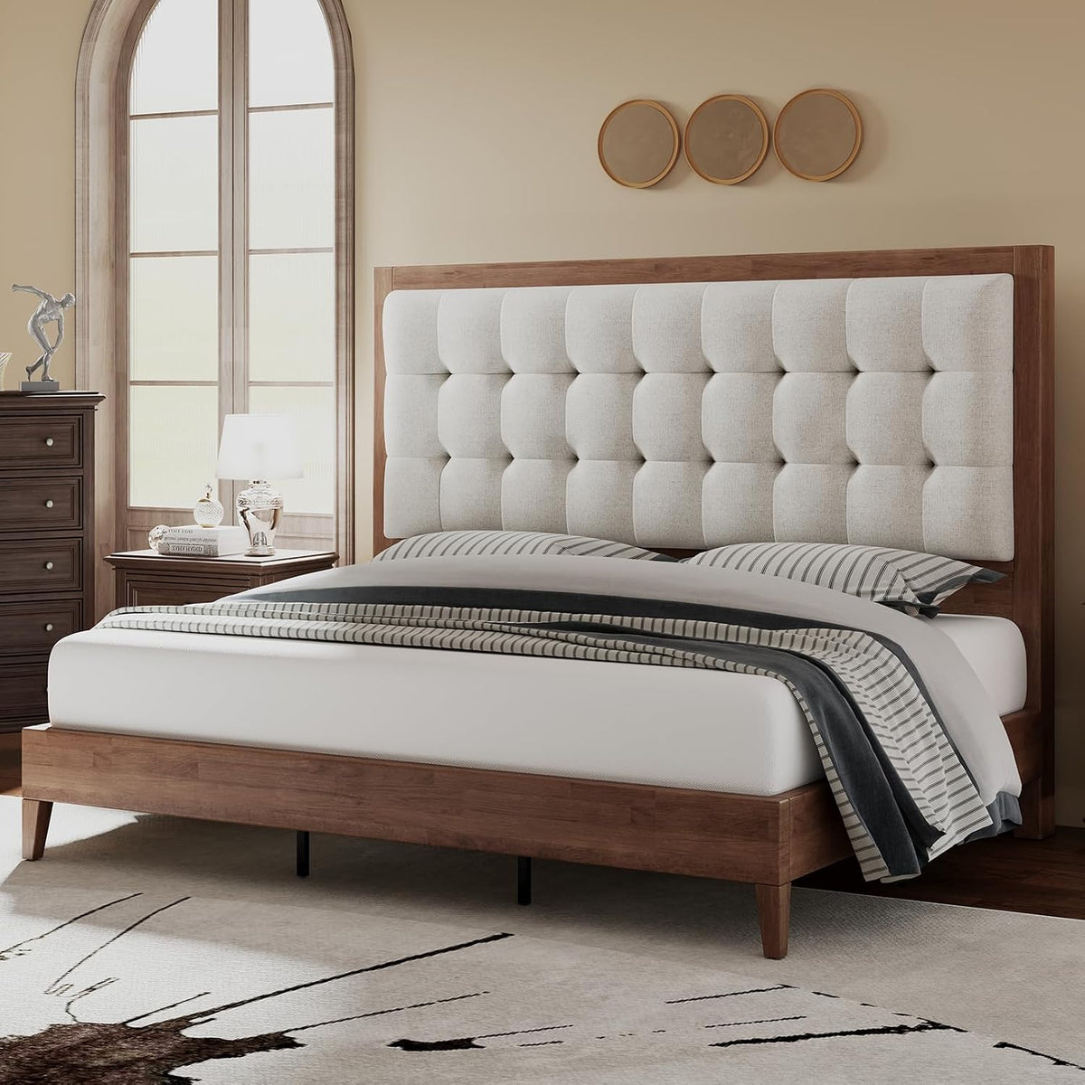 jocisland solid wood king bed frame, 50" tall, main product view