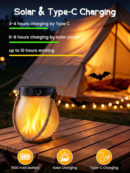 4 Pack Solar Lanterns Outdoor Waterproof Hanging Flame Halloween Lights