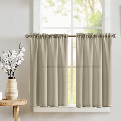 jinchan Kitchen Curtain 24 Inch Faux Linen Tier Farmhouse Cafe Curtains Country by JINCHAN
