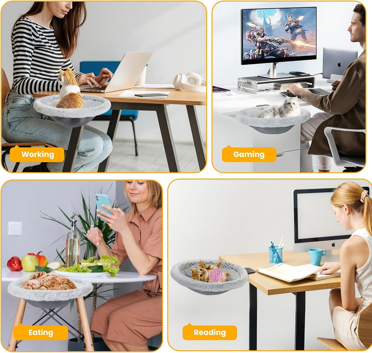 pawaboo cat desk bed, one-click foldable sunken cats, front angle view