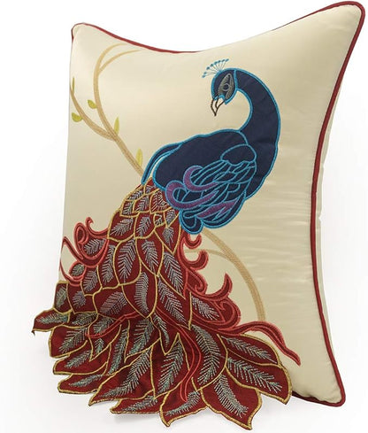 vctops Embroidered Peacock Decorative Throw Pillow Case Silky Satin Cushion - Image 2