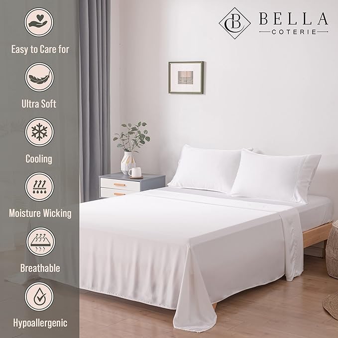 Bella Coterie Luxury Bamboo Viscose Split King Size Sheet Set | 2 Fitted Sheets - Image 3