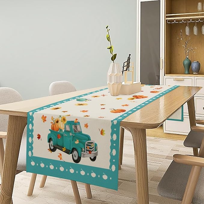 Thanksgiving Table Runner, Pumpkin Linen Farmhouse Table Runners, Kitchen - Image 6