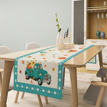 Thanksgiving Table Runner, Pumpkin Linen Farmhouse Table Runners, Kitchen - Image 6