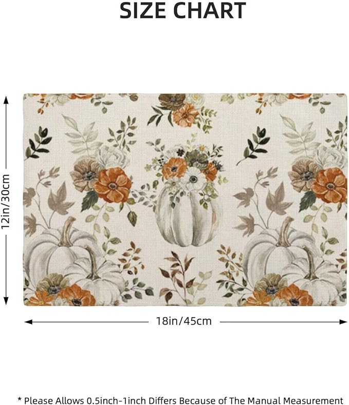 Fall Placemats Set of 4, Pumpkin Maple Leaves Decorative Table Mat 12 x 18 Inch - Image 4