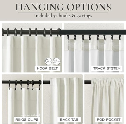 Beige White Cute Blackout Pleated Curtains 86 Inches Long 2 Pack, Insulated - Image 4