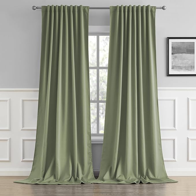 DUALIFE Light Sage Green Curtains 108 Inches Long Back Tab/Rod Pocket Room by DUALIFE
