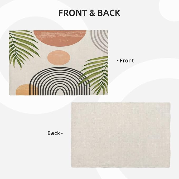 Mid Century Placemats Set of 4, Boho Abstact Sunset Leaf Stripe Decorative - Image 3