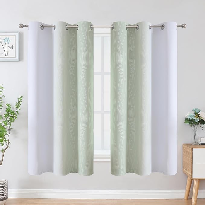 Estelar Textiler Sage and Greyish White Blackout Curtains & Drapes - Image 2
