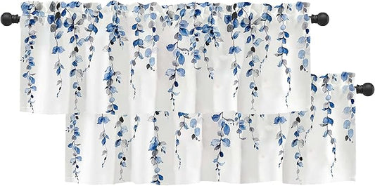 2 Pack Watercolor Blue Leaves Window Valance by debraleye