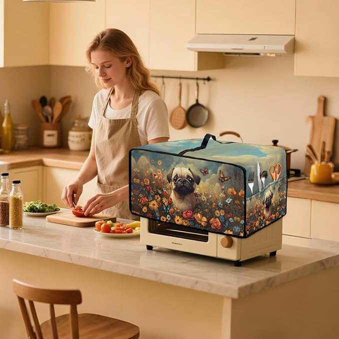 Cute Pug Dog Floral Butterfly Print Microwave Oven Dust Cover Dust Cover - Image 2