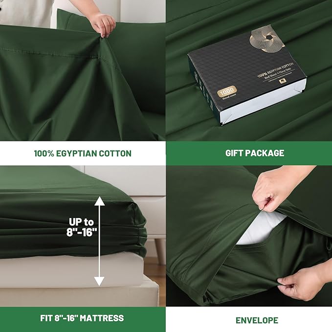 100% Egyptian Cotton Sheets Cal King Sheet Set 1000 Thread Count Sateen Weave - Image 4