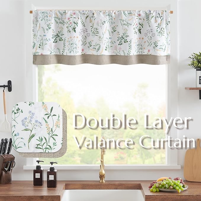 JINCHAN Linen Double Layer Valance Curtain - Image 2