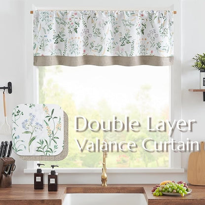 JINCHAN Linen Double Layer Valance Curtain - Image 2