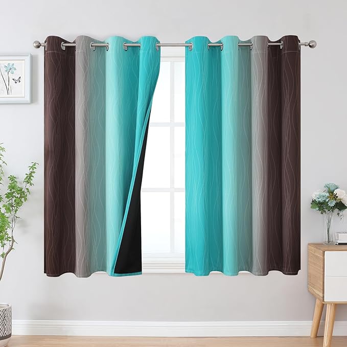 Estelar Textiler Brown and Teal Blackout Curtains 45 Inch Length, Light by ESTELARTEXTILER