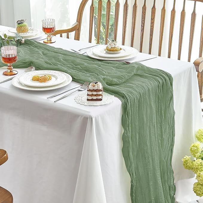 IVAPUPU 1 Pcs Cheesecloth Table Runner - 10ft Sage Green Boho Gauze Cheese by IVAPUPU
