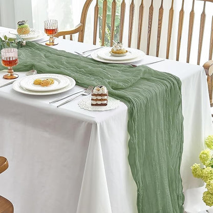 IVAPUPU 1 Pcs Cheesecloth Table Runner - 10ft Sage Green Boho Gauze Cheese by IVAPUPU