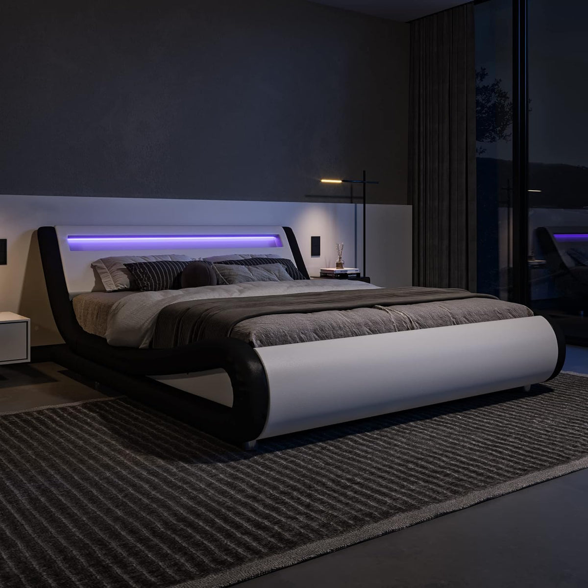 allewie queen size led bed frame with adjustable, close-up detail