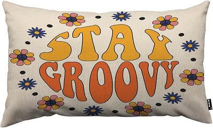 TKS MITLAN Retro Stay Groovy Slogan Decorative Pillow Covers Hippie Flowers in by TKS+MITLAN