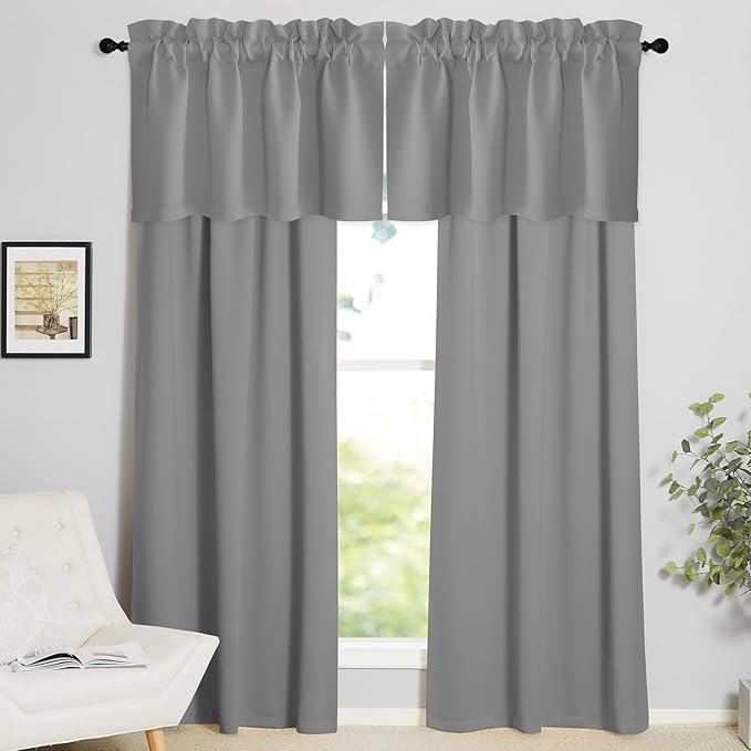 NICETOWN Silver Grey Bathroom Blackout Curtains Window Valance Thermal - Image 6